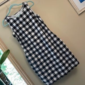 Talbots 10P Cotton Black & White Checkered Dress w/ Scalloped Hem (and Pockets!)